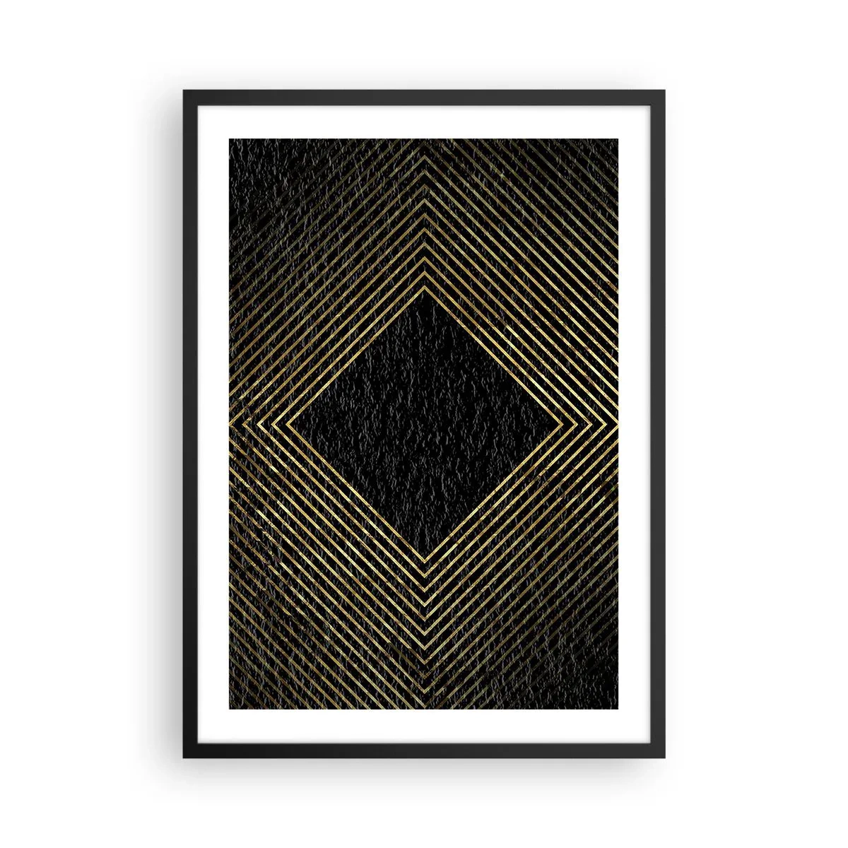 Poster in einem schwarzem Rahmen - Goldene geometrische Linien auf schwarzem Hintergrund - 50x70cm - Geometrie im glamourösen Stil - Moderne Wanddekoration für Wohnzimmer und Schlafzimmer ARTTOR