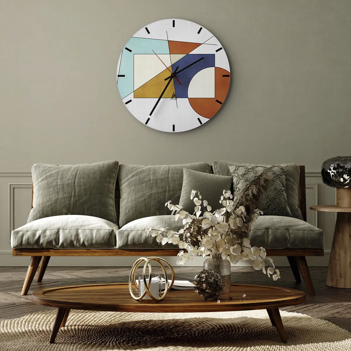 Wanduhr - Glasuhr - Bunte geometrische Komposition mit Rechtecken und Kreisen - 30x30cm - Abstraktion: modernistisches Spiel - Moderne Wanddekoration für Wohnzimmer, Küche und Schlafzimmer ARTTOR