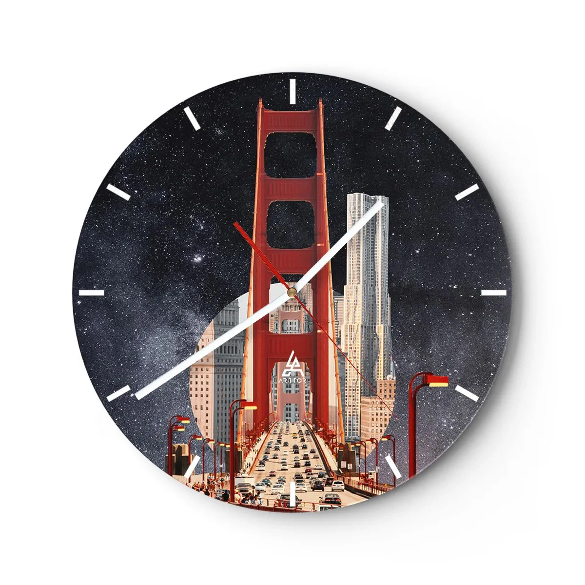 Wanduhr - Glasuhr - Die Stadtbrücke im Licht der Straßenlaternen vor dem Hintergrund des Sternenhimmels - 30x30cm - Immer im Mittelpunkt - Moderne Wanddekoration für Wohnzimmer, Küche und Schlafzimmer ARTTOR