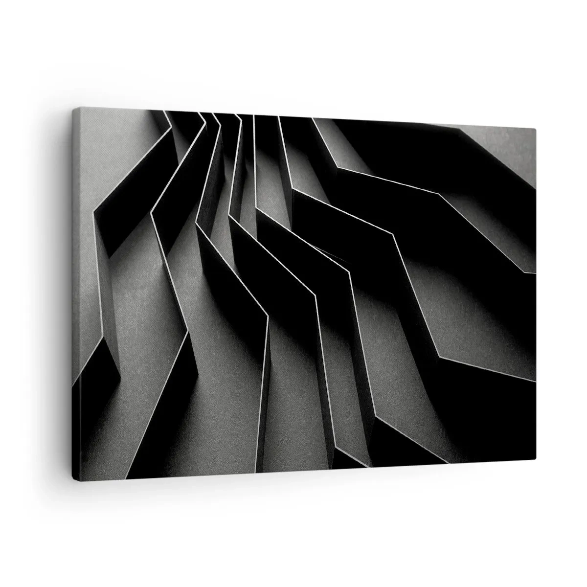 Bild auf Leinwand - Leinwandbild - Schwarz-weiße Abstraktion mit geometrischen Strukturen - 70x50cm - Räumliche Ordnung - Moderne Wanddekoration für Wohnzimmer und Schlafzimmer ARTTOR