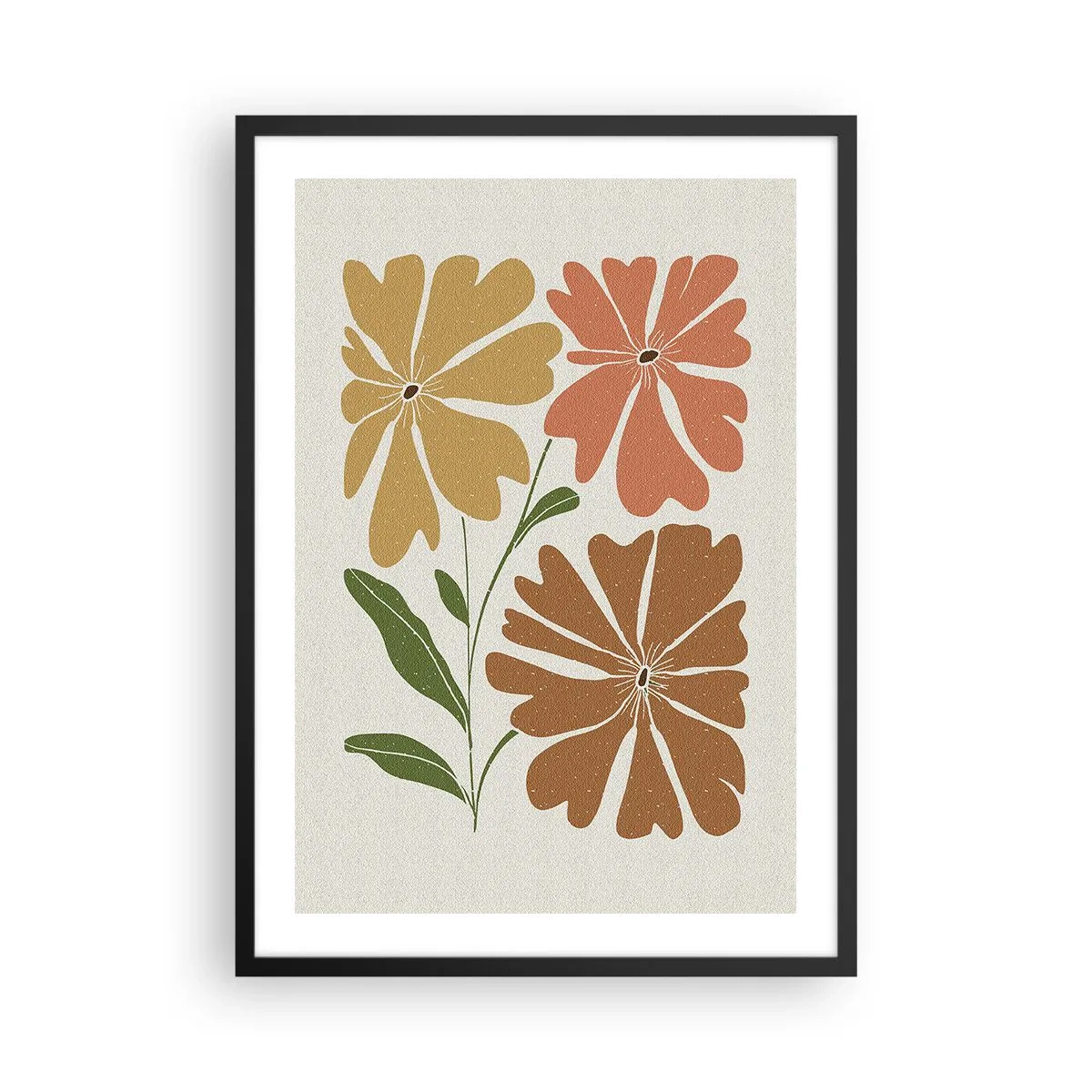 Poster in einem schwarzem Rahmen - Minimalistische Blumen in warmen Farbtönen - 50x70cm - Natur und Geometrie - Moderne Wanddekoration für Wohnzimmer und Schlafzimmer ARTTOR