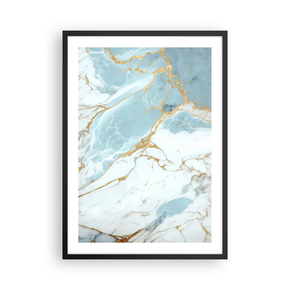 Poster in einem schwarzem Rahmen - Edler Marmor in Blau- und Goldtönen - 50x70cm - Reichtum des Steins - Moderne Wanddekoration für Wohnzimmer und Schlafzimmer ARTTOR
