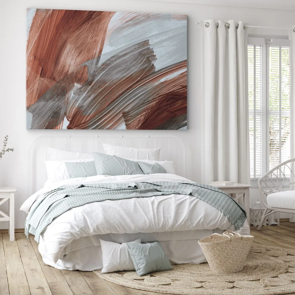 Bild auf Leinwand - Leinwandbild - Abstrakte Pinselstriche in Kupfer- und Grautönen - 70x50cm - Herbst und windige Abstraktion - Moderne Wanddekoration für Wohnzimmer und Schlafzimmer ARTTOR