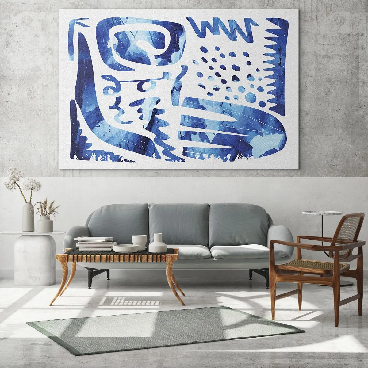 Glasbild - Bild auf glas - Dynamische blaue Abstraktion mit geometrischen Formen - 70x50cm - Zurück zu den Wurzeln - Moderne Wanddekoration für Wohnzimmer und Schlafzimmer ARTTOR