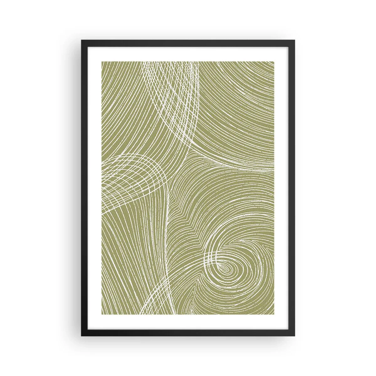 Poster in einem schwarzem Rahmen - Eine abstrakte Komposition in Grüntönen mit dynamischen Linien. - 50x70cm - Komplizierte Abstraktion in Weiß - Moderne Wanddekoration für Wohnzimmer und Schlafzimmer ARTTOR