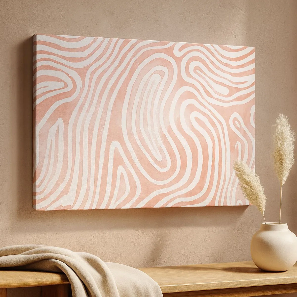 Bild auf Leinwand - Leinwandbild - Abstraktes Muster in Rosa- und Weißtönen - 70x50cm - Im Korallenlabyrinth - Moderne Wanddekoration für Wohnzimmer und Schlafzimmer ARTTOR