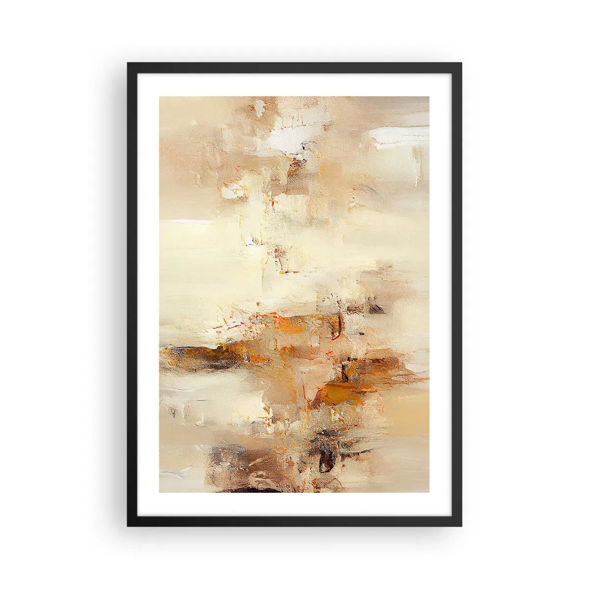 Poster in einem schwarzem Rahmen - Eine abstrakte Komposition in warmen Beige- und Goldtönen. - 50x70cm - Seele aus Bernstein - Moderne Wanddekoration für Wohnzimmer und Schlafzimmer ARTTOR