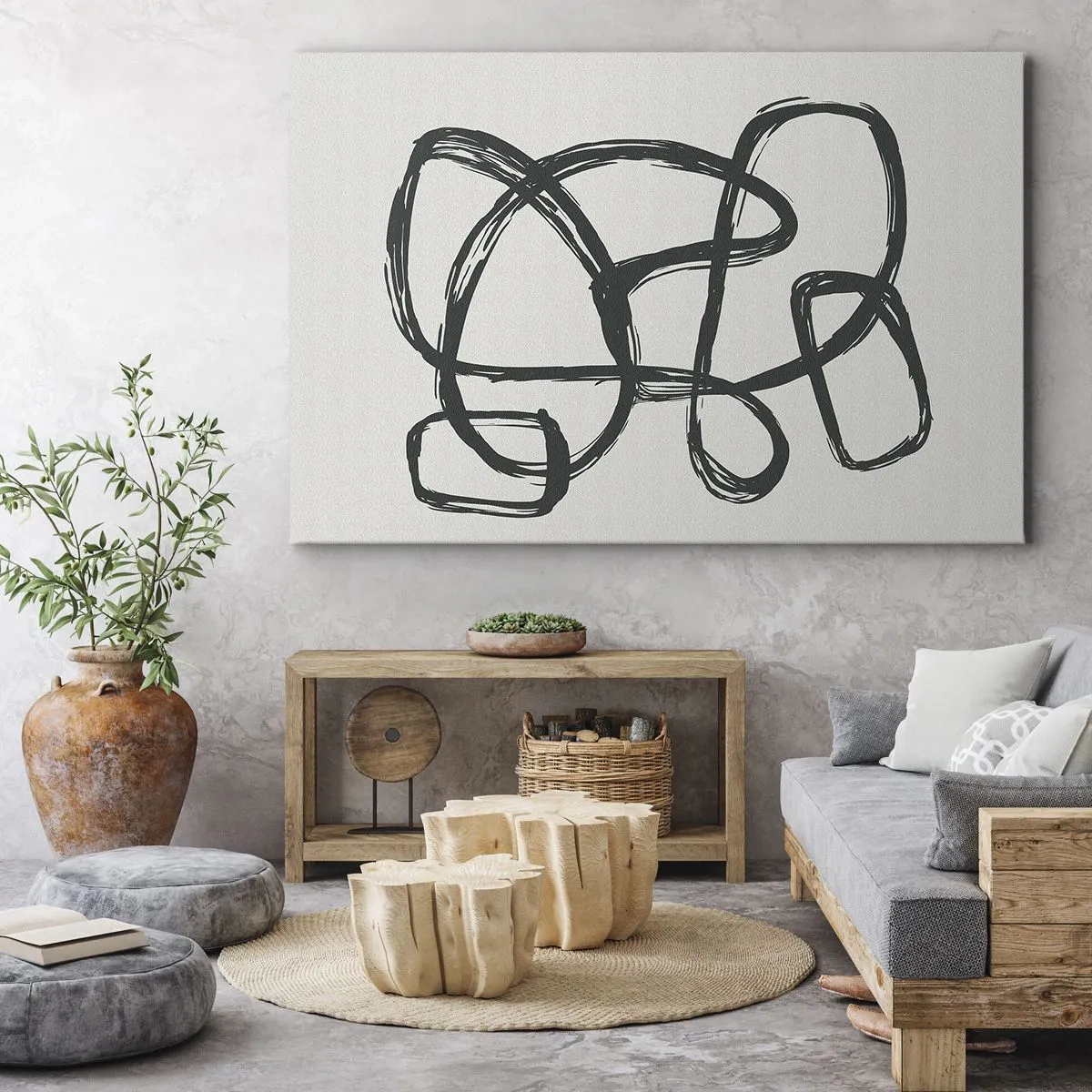 Bild auf Leinwand - Leinwandbild - Abstrakte Linien erzeugen Freiformformen auf hellem Hintergrund - 70x50cm - Schleifenabstraktion - Moderne Wanddekoration für Wohnzimmer und Schlafzimmer ARTTOR