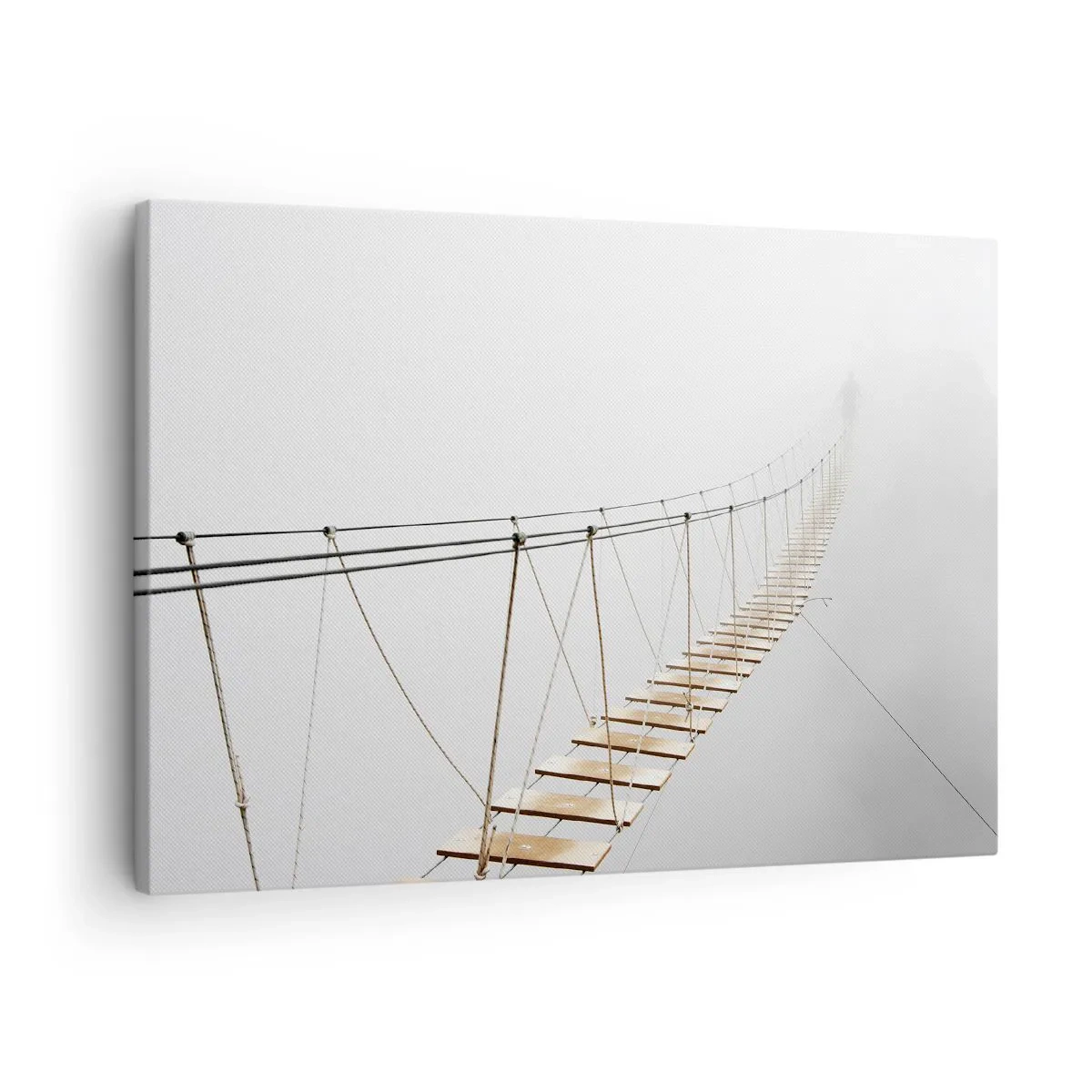 Bild auf Leinwand - Leinwandbild - Eine Hängebrücke im Nebel aus minimalistischer Perspektive - 70x50cm - Wohin wird es dich führen? - Moderne Wanddekoration für Wohnzimmer und Schlafzimmer ARTTOR