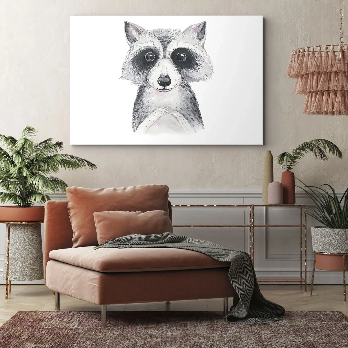 Bild auf Leinwand - Leinwandbild - Adorable Portrait eines Waschbären auf weißem Hintergrund - 70x50cm - Ein Moment zum Bewegen - Moderne Wanddekoration für Wohnzimmer und Schlafzimmer ARTTOR