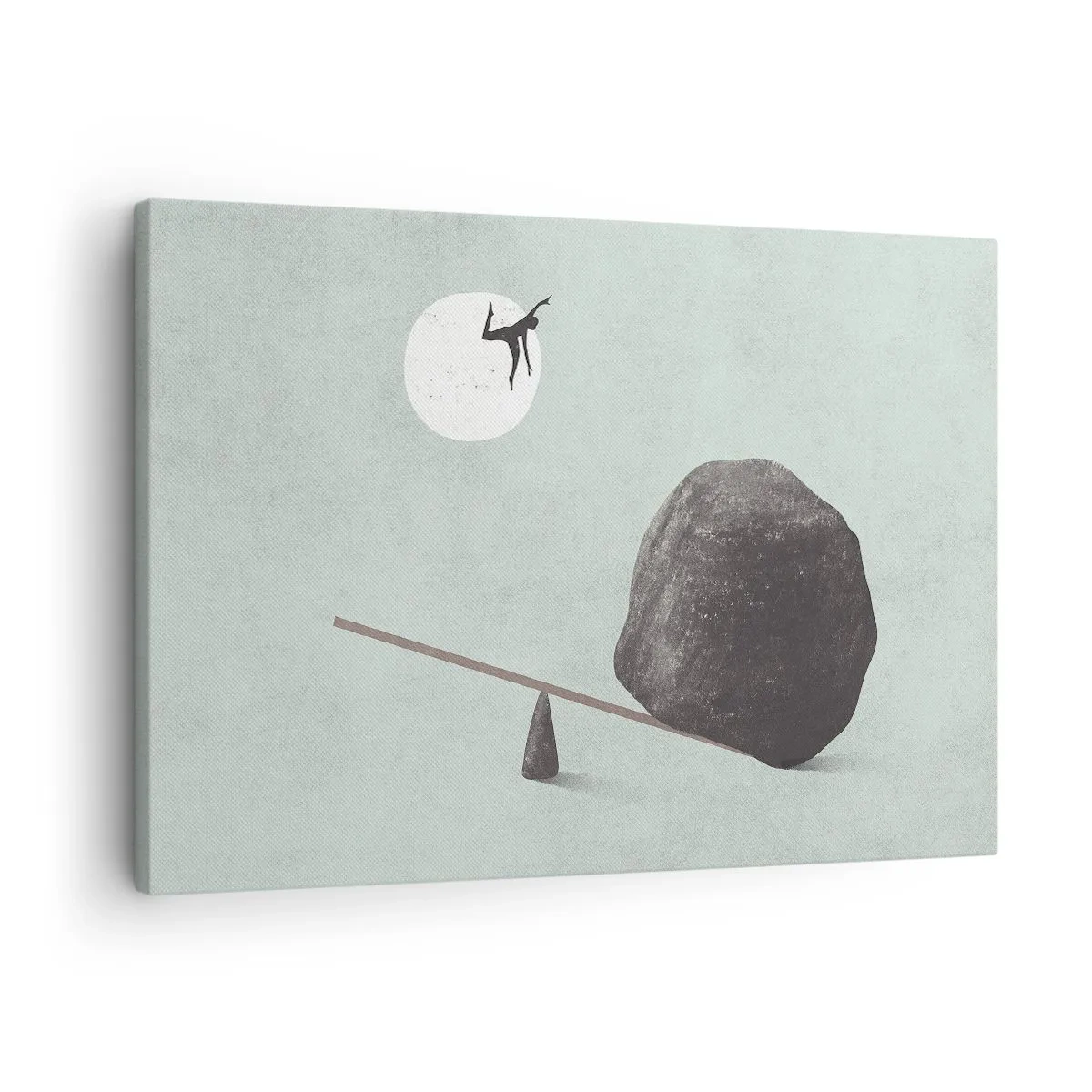 Bild auf Leinwand - Leinwandbild - Eine symbolische Szene mit einer Figur und einem Gleichgewicht vor einem hellen Himmel. - 70x50cm - Erfüllte Träume - Moderne Wanddekoration für Wohnzimmer und Schlafzimmer ARTTOR