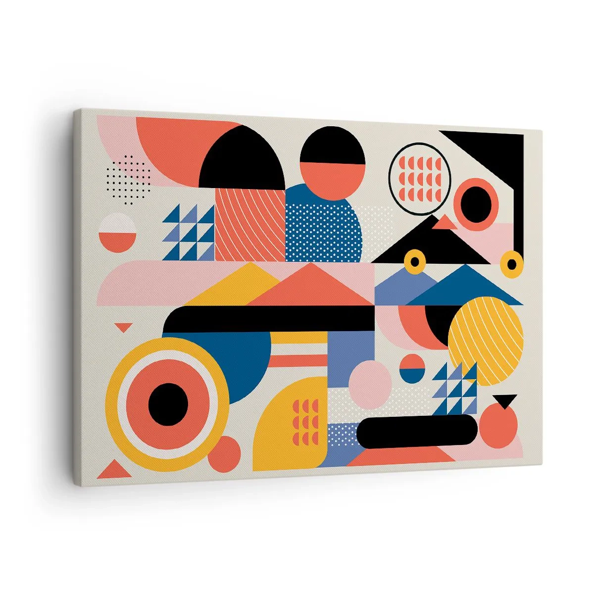 Bild auf Leinwand - Leinwandbild - Bunte geometrische Formen im Retro-Stil - 70x50cm - Komposition: Na, los, spiel! - Moderne Wanddekoration für Wohnzimmer und Schlafzimmer ARTTOR