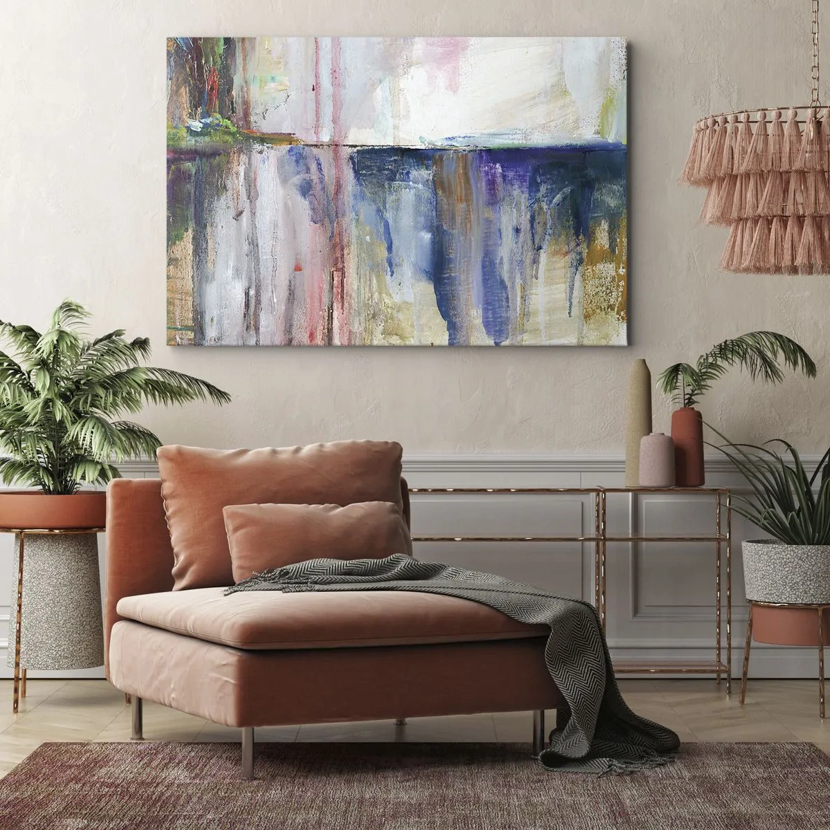 Bild auf Leinwand - Leinwandbild - Eine abstrakte Farbkomposition mit Reflexionseffekt auf der Leinwand. - 70x50cm - Bunte Eindrücke und Assoziationen - Moderne Wanddekoration für Wohnzimmer und Schlafzimmer ARTTOR