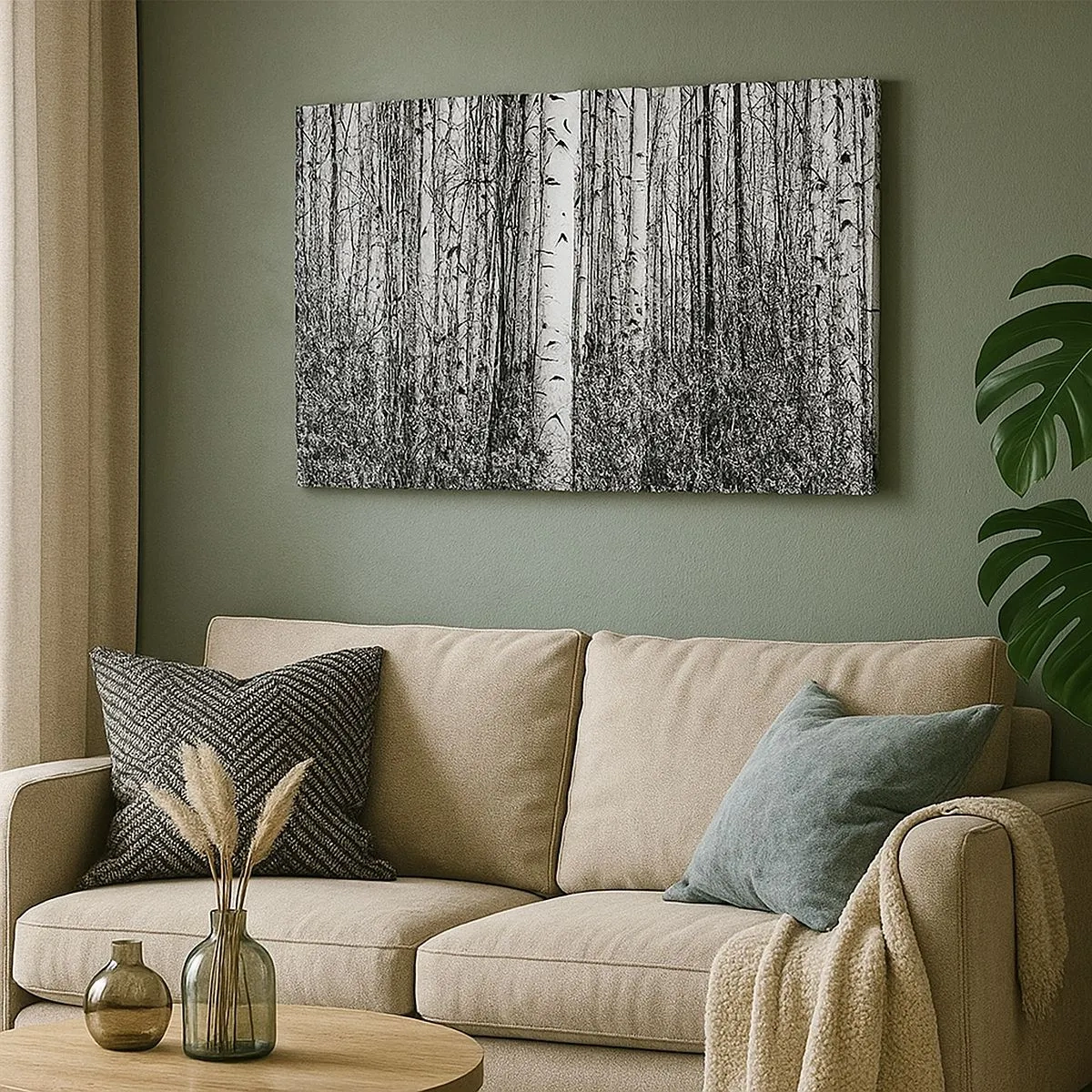 Bild auf Leinwand - Leinwandbild - Schwarz-weiße Birken im Wald - 70x50cm - Birkenkolonnade - Moderne Wanddekoration für Wohnzimmer und Schlafzimmer ARTTOR