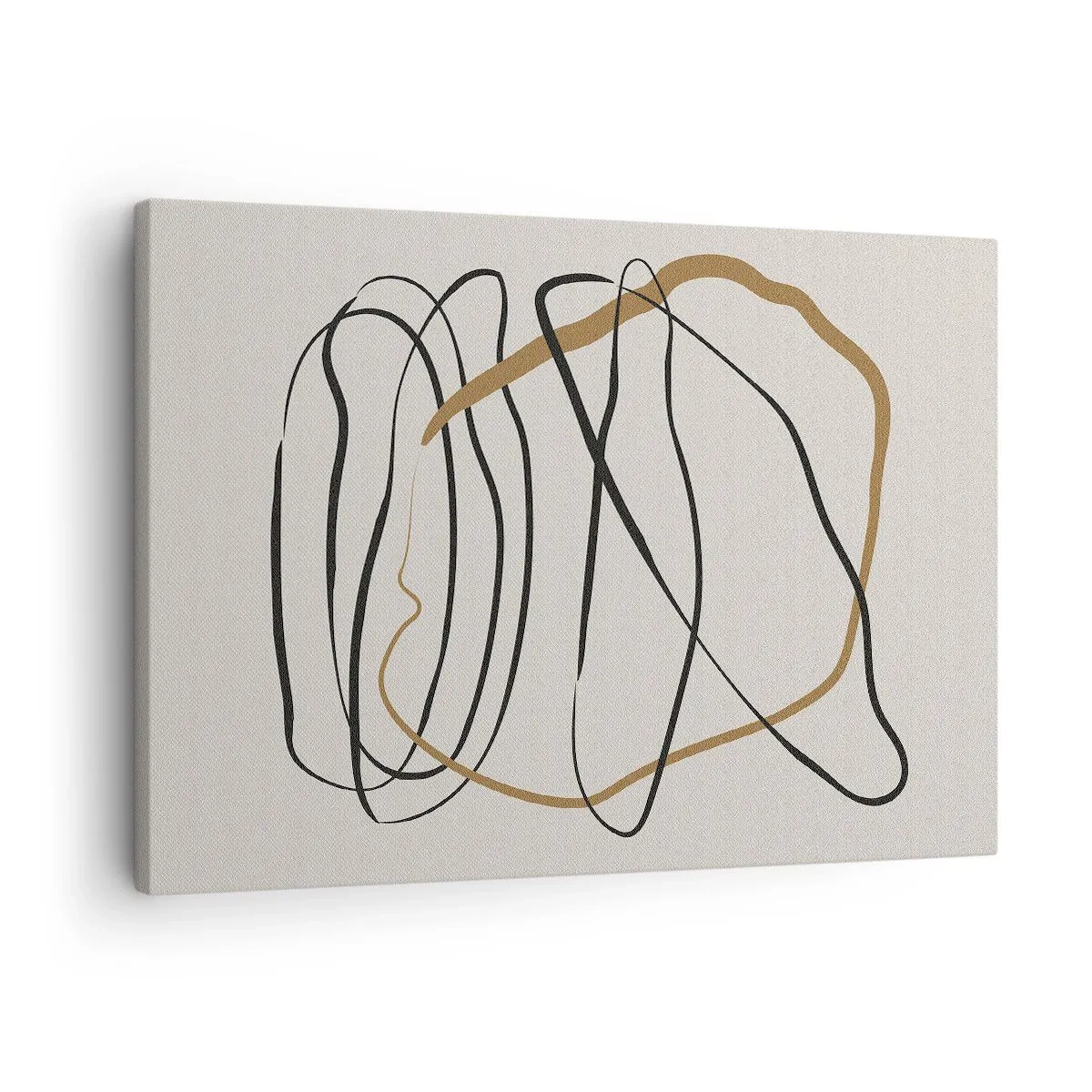 Bild auf Leinwand - Leinwandbild - Künstlerische Linien in Schwarz und Gold auf hellem Hintergrund - 70x50cm - Komposition – Looptanz - Moderne Wanddekoration für Wohnzimmer und Schlafzimmer ARTTOR