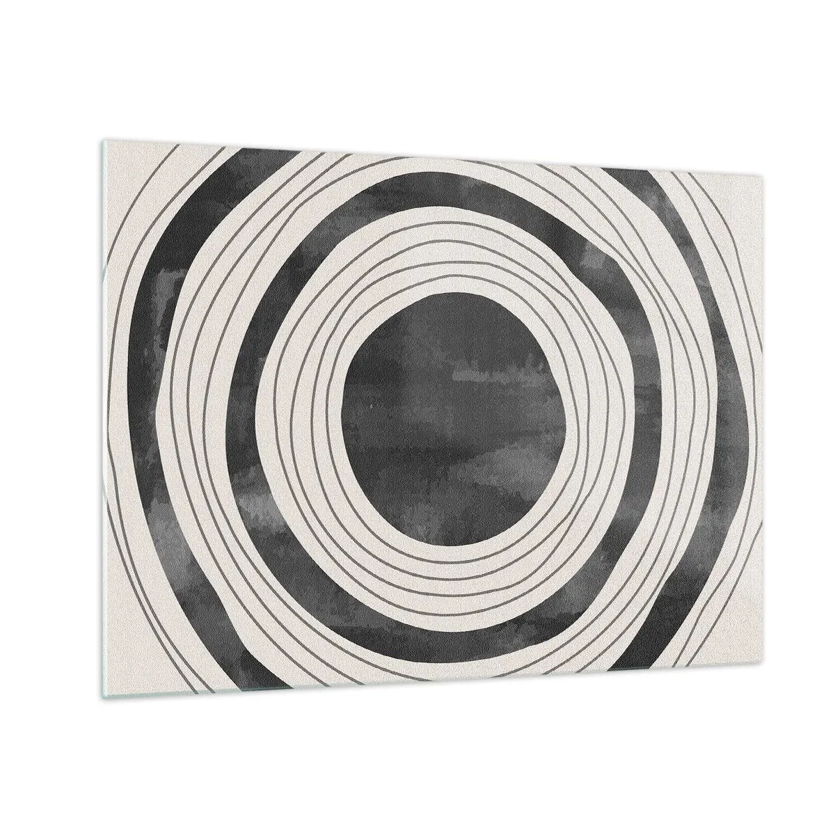 Glasbild - Bild auf glas - Schwarze und weiße konzentrische Kreise mit unregelmäßigen Umrissen - 70x50cm - Auf den Punkt gebracht - Moderne Wanddekoration für Wohnzimmer und Schlafzimmer ARTTOR