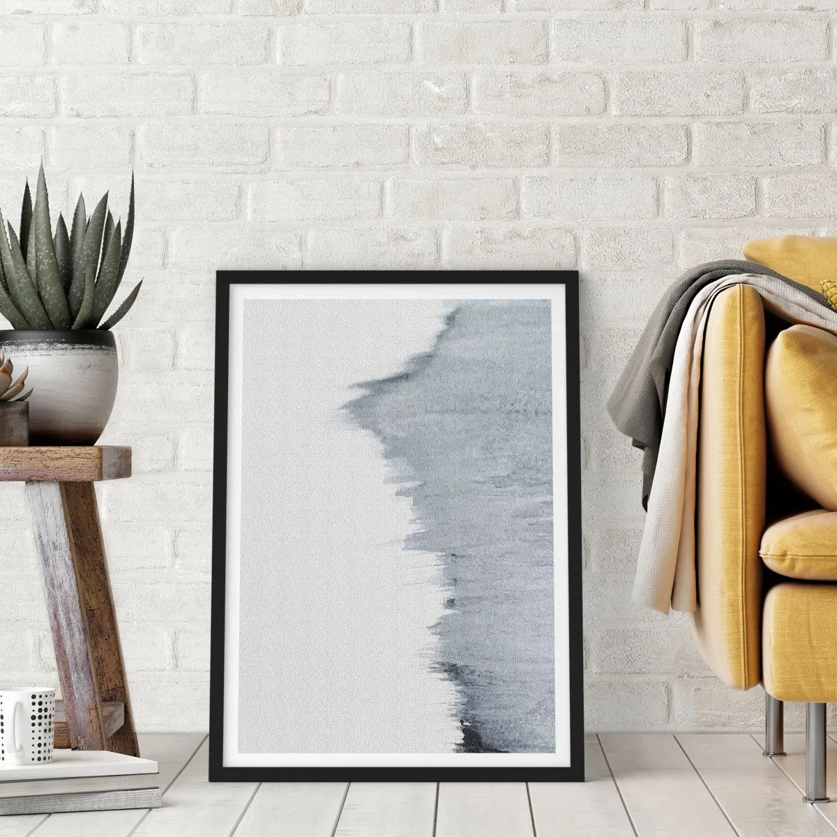 Poster in einem schwarzem Rahmen - Eine abstrakte Komposition in Grautönen mit dynamischen Pinselstrichen. - 50x70cm - Mysteriöse Aufzeichnung - Moderne Wanddekoration für Wohnzimmer und Schlafzimmer ARTTOR