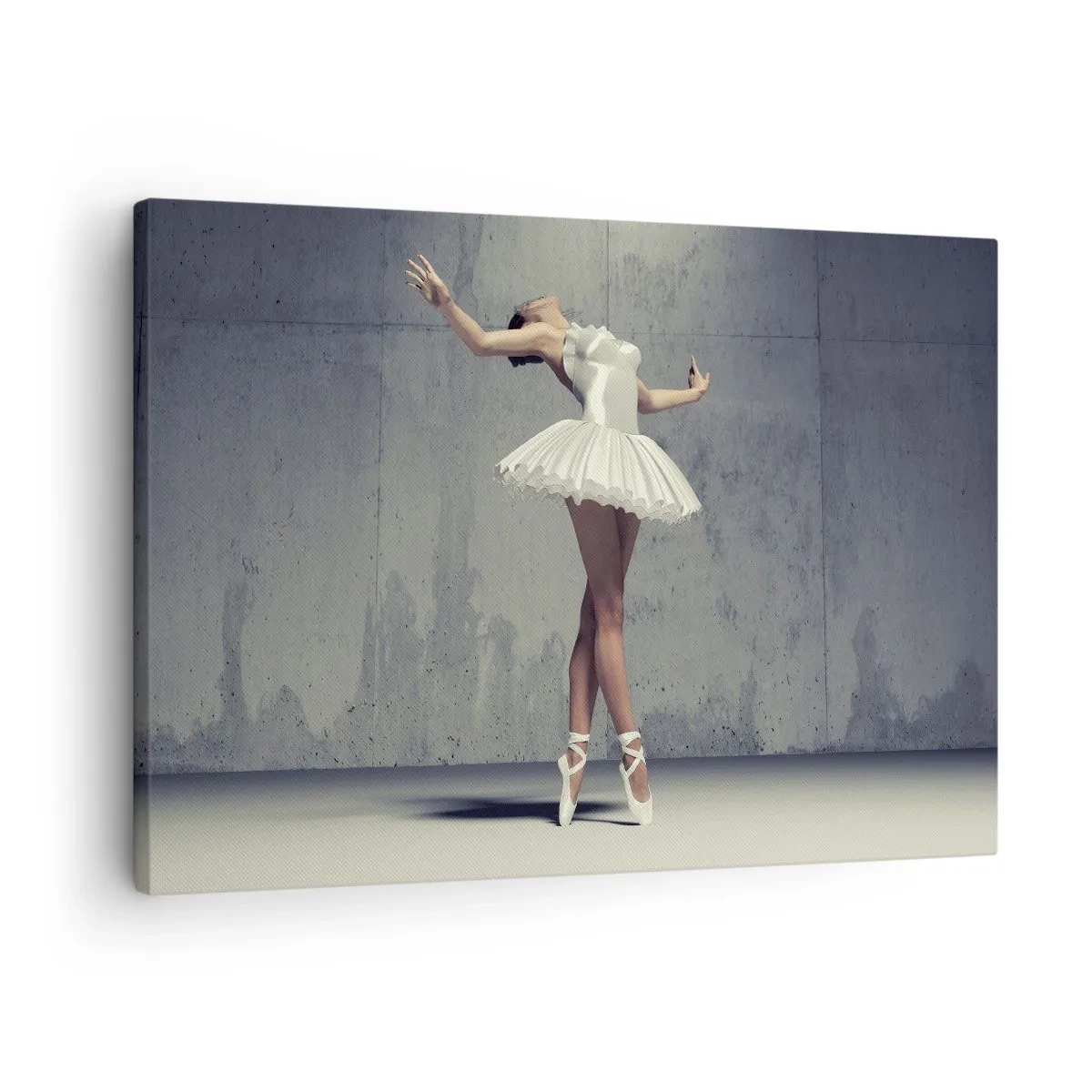 Bild auf Leinwand - Leinwandbild - Eine Balletttänzerin in einem weißen Kleid vor einer rohen Wand. - 70x50cm - Leicht wie ein Vogel - Moderne Wanddekoration für Wohnzimmer und Schlafzimmer ARTTOR