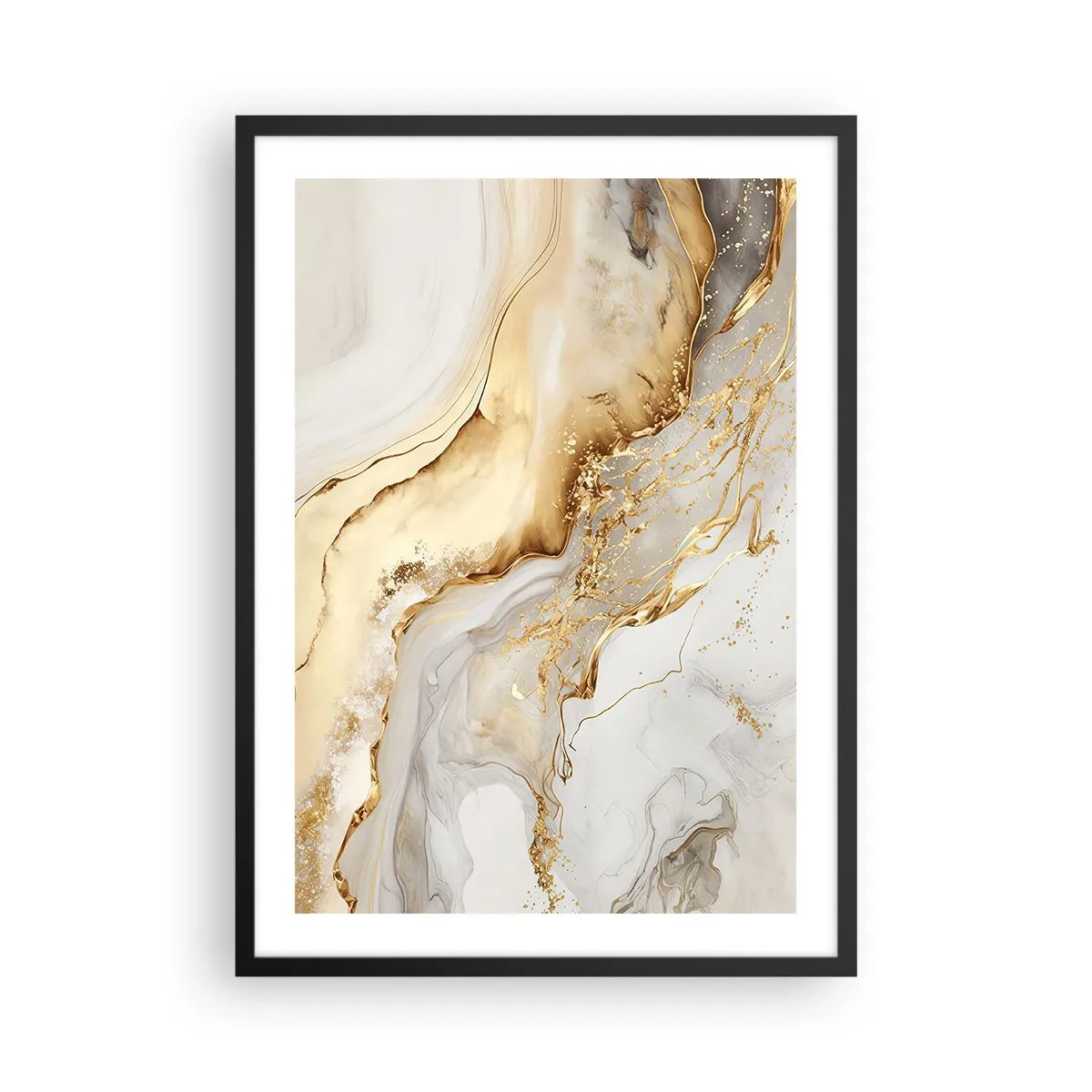 Poster in einem schwarzem Rahmen - Abstrakte Komposition aus Gold und weißem Marmor - 50x70cm - Abstraktion: Schönheit und Güte - Moderne Wanddekoration für Wohnzimmer und Schlafzimmer ARTTOR
