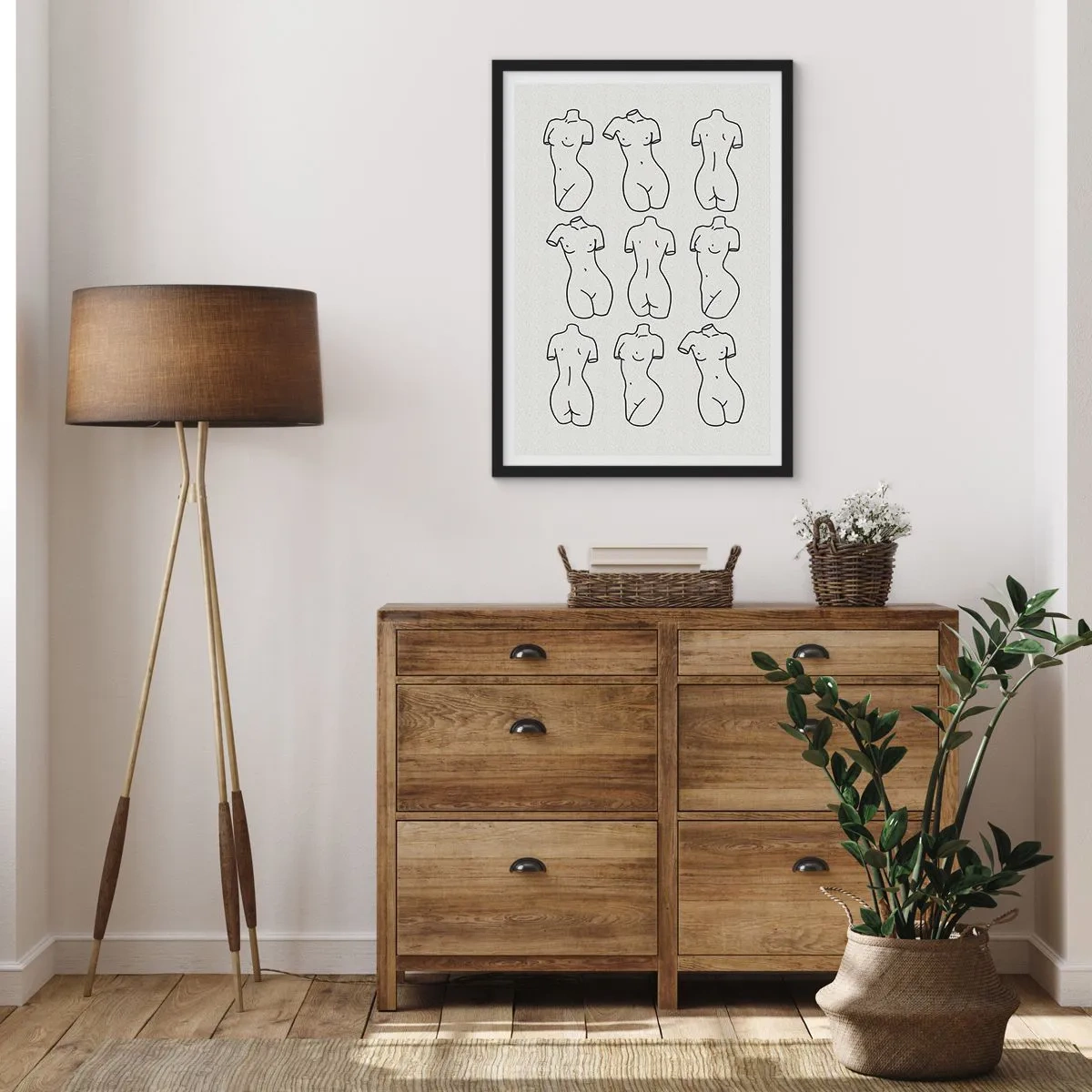 Poster in einem schwarzem Rahmen - Eine minimalistische Illustration weiblicher Silhouetten in schwarzen Umrissen. - 50x70cm - Nur Venus - Moderne Wanddekoration für Wohnzimmer und Schlafzimmer ARTTOR