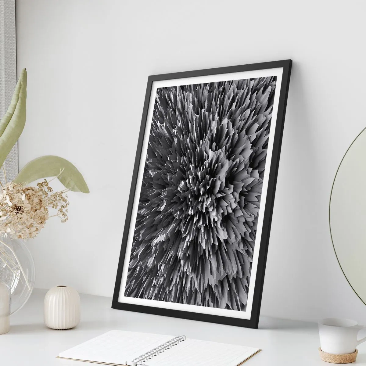 Poster in einem schwarzem Rahmen - Schwarz-weiße abstrakte Komposition mit geometrischen Formen - 50x70cm - Härter kann es nicht werden - Moderne Wanddekoration für Wohnzimmer und Schlafzimmer ARTTOR