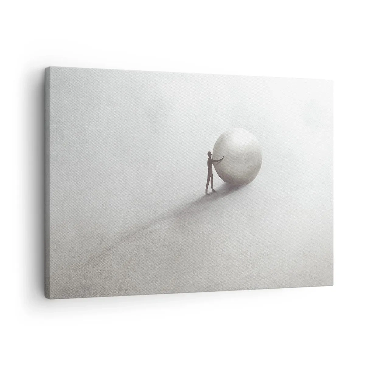 Bild auf Leinwand - Leinwandbild - Eine minimalistische Figur mit einem Ball auf einem hellen, monochromen Hintergrund. - 70x50cm - Das Spiel des Lebens - Moderne Wanddekoration für Wohnzimmer und Schlafzimmer ARTTOR