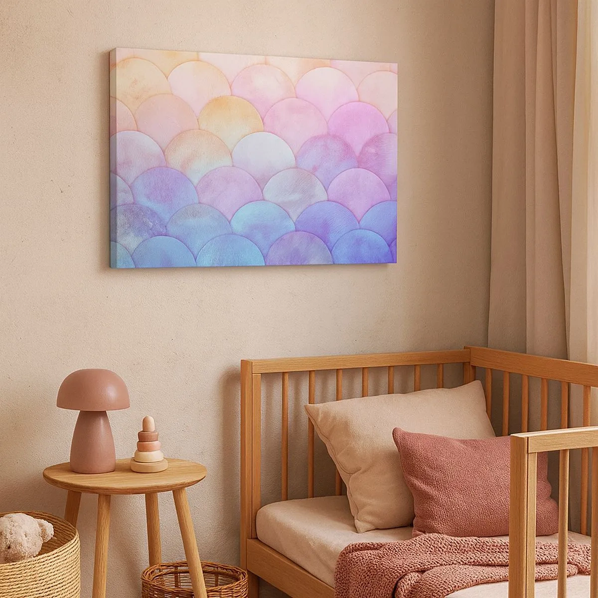 Bild auf Leinwand - Leinwandbild - Abstrakte Schuppen in Pastelltönen - 70x50cm - Perlenschuppe - Moderne Wanddekoration für Wohnzimmer und Schlafzimmer ARTTOR
