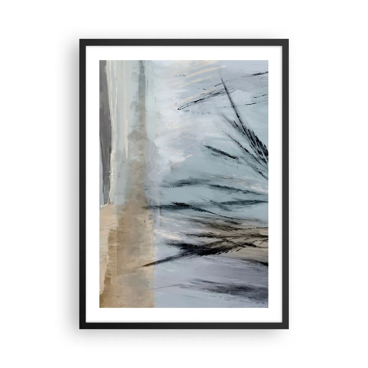 Poster in einem schwarzem Rahmen - Eine zarte, von der Natur inspirierte Abstraktion in gedämpften Farben. - 50x70cm - Winterfelder - Moderne Wanddekoration für Wohnzimmer und Schlafzimmer ARTTOR