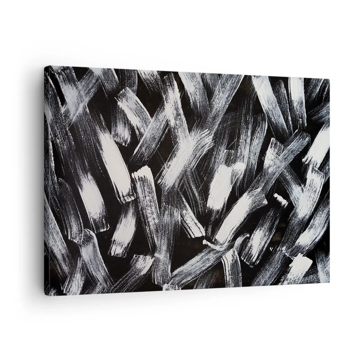 Bild auf Leinwand - Leinwandbild - Dynamische Abstraktion mit weißen Pinselstrichen auf schwarzem Hintergrund. - 70x50cm - Abstraktion im industriellen Geist - Moderne Wanddekoration für Wohnzimmer und Schlafzimmer ARTTOR