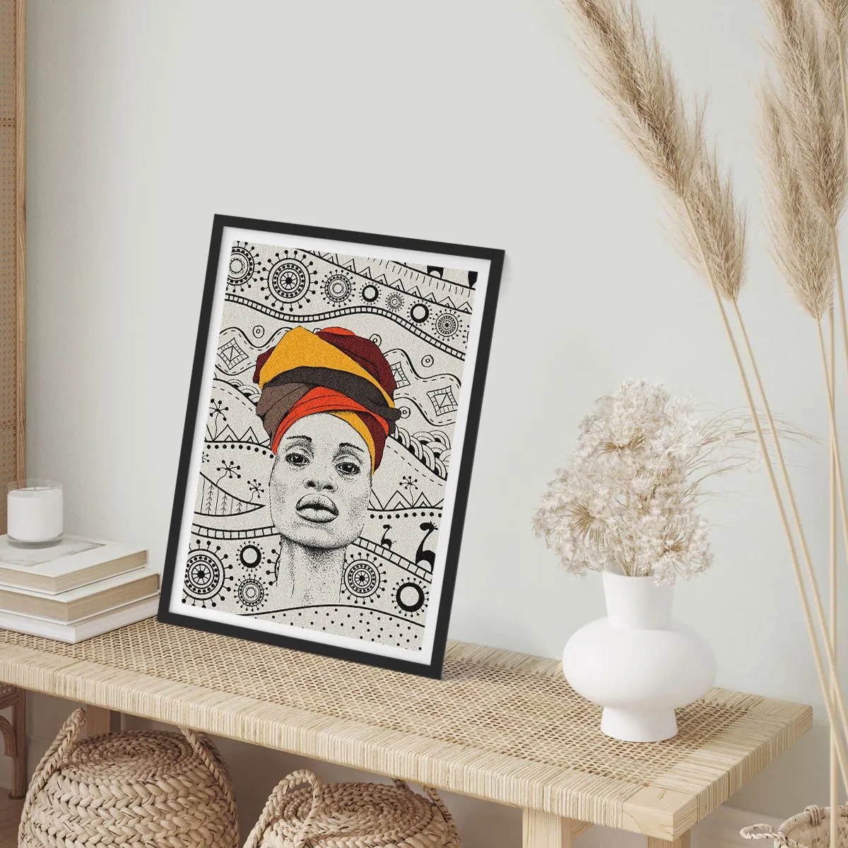 Poster in einem schwarzem Rahmen - Afrikanischer Patriarch - 50x70cm - Afrikanisches Porträt - Moderne Wanddekoration für Wohnzimmer und Schlafzimmer ARTTOR