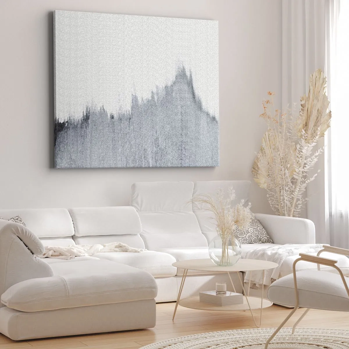 Bild auf Leinwand - Leinwandbild - Abstrakte graue Komposition im minimalistischen Stil - 70x50cm - Mysteriöse Aufzeichnung - Moderne Wanddekoration für Wohnzimmer und Schlafzimmer ARTTOR