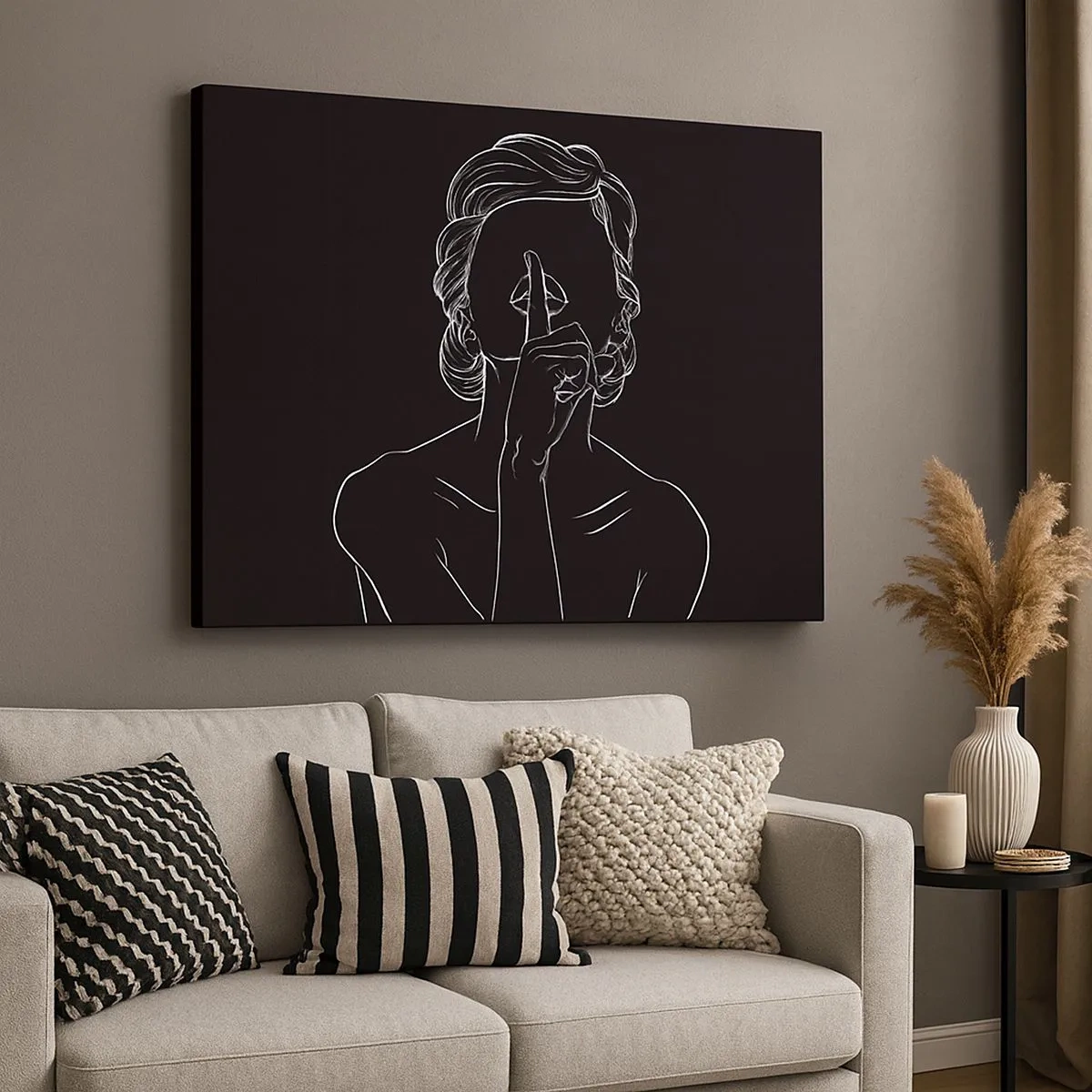 Bild auf Leinwand - Leinwandbild - Minimalistische Silhouette einer Frau auf schwarzem Hintergrund - 70x50cm - Schönheit erblüht in der Stille - Moderne Wanddekoration für Wohnzimmer und Schlafzimmer ARTTOR