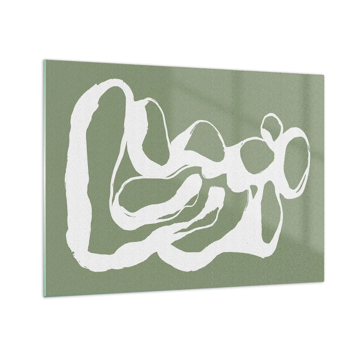 Glasbild - Bild auf glas - Abstrakte weiße organische Form auf olivgrünem Hintergrund - 70x50cm - Ruf des Weltraums - Moderne Wanddekoration für Wohnzimmer und Schlafzimmer ARTTOR