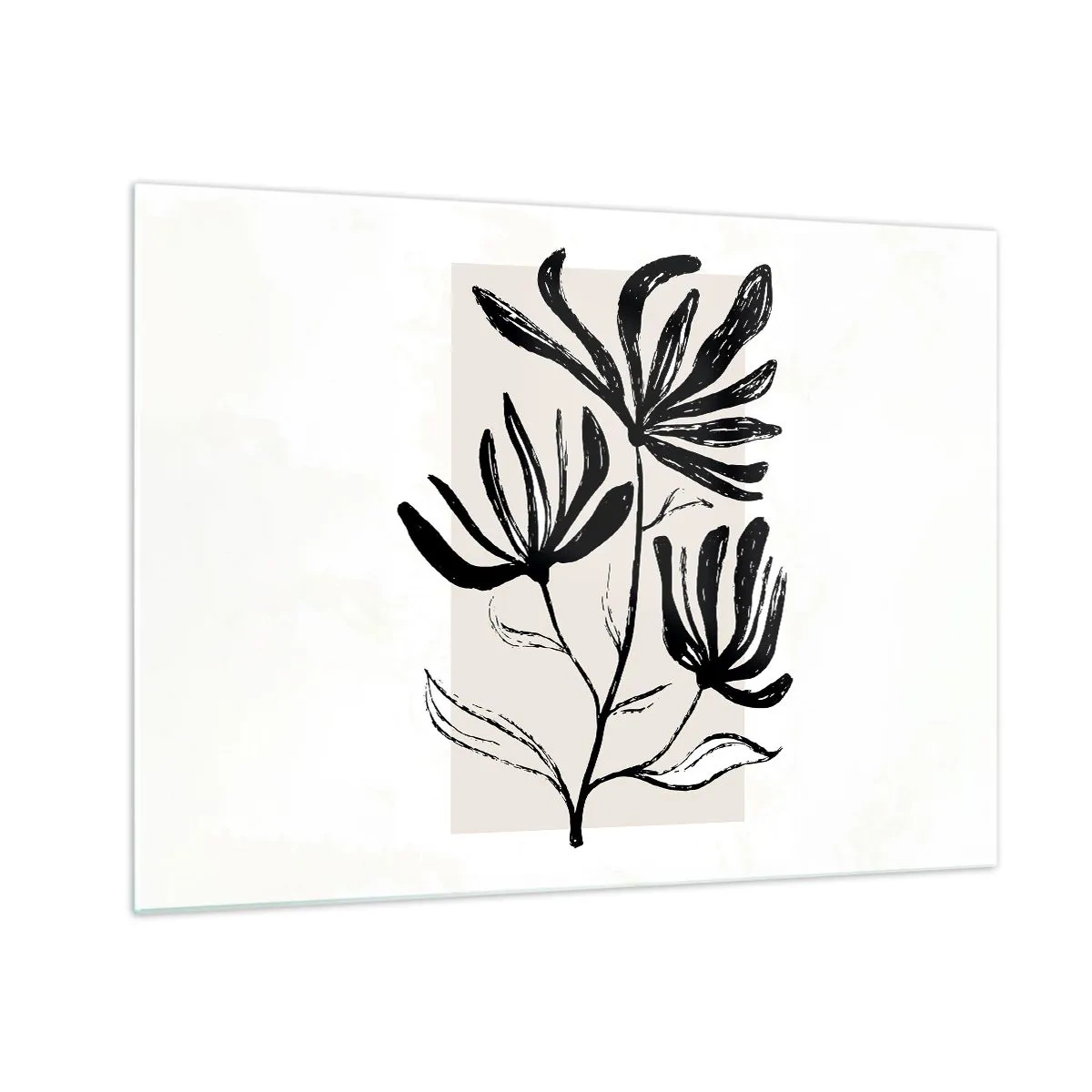 Glasbild - Bild auf glas - Schwarze Skizze einer Pflanze auf hellem Hintergrund - 70x50cm - Skizze für das Herbarium - Moderne Wanddekoration für Wohnzimmer und Schlafzimmer ARTTOR