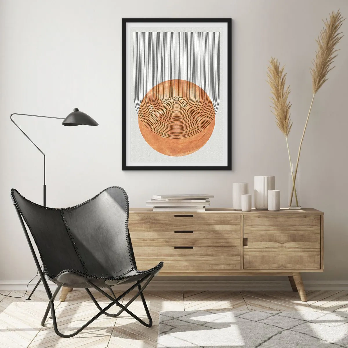 Poster in einem schwarzem Rahmen - Geometrische Abstraktion in Erdtönen - 50x70cm - SonnenKomposition - Moderne Wanddekoration für Wohnzimmer und Schlafzimmer ARTTOR