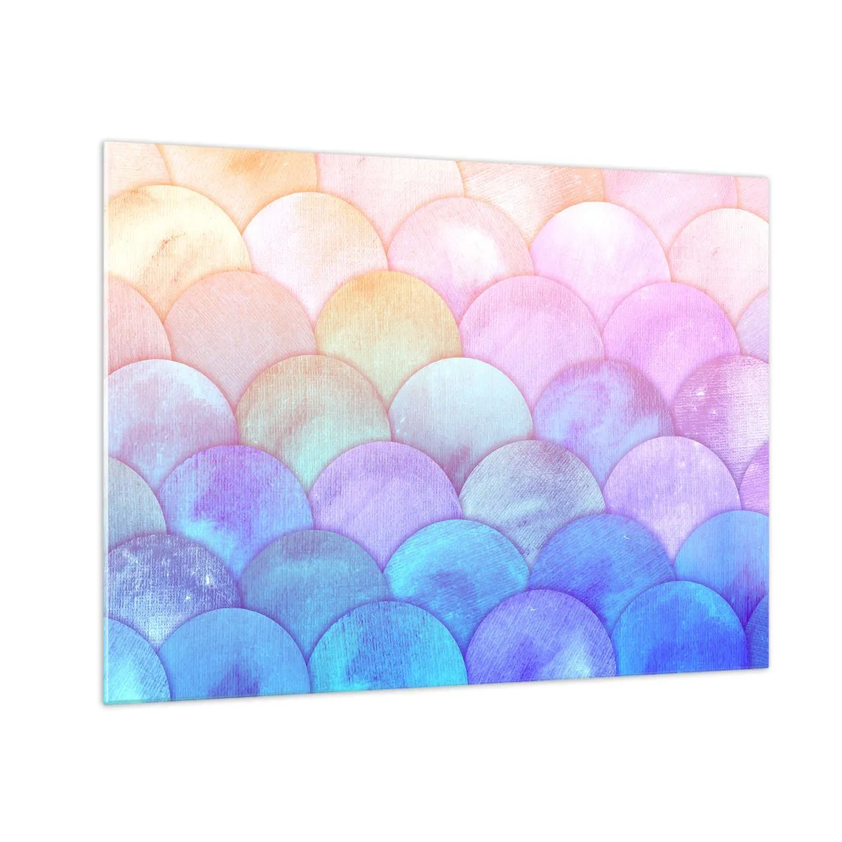 Glasbild - Bild auf glas - Perlenschuppen in Pastelltönen von Rosa, Blau und Lila - 70x50cm - Perlenschuppe - Moderne Wanddekoration für Wohnzimmer und Schlafzimmer ARTTOR
