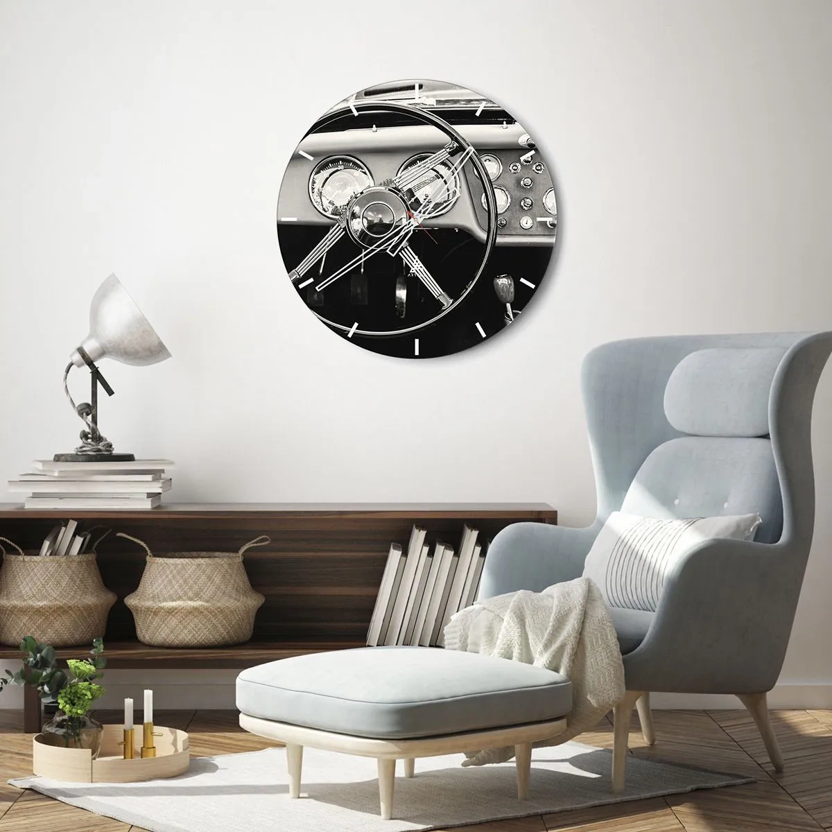 Wanduhr - Glasuhr - Oldtimer-Cockpit im Retro-Sepia-Ton - 30x30cm - Ein Sammlertraum - Moderne Wanddekoration für Wohnzimmer, Küche und Schlafzimmer ARTTOR