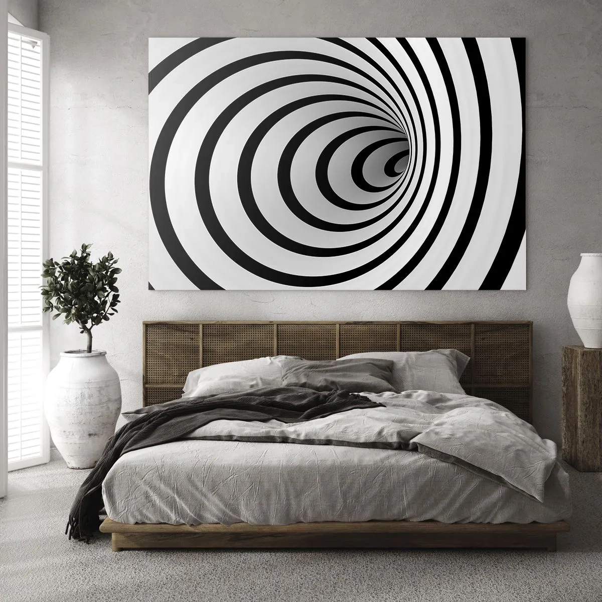 Glasbild - Bild auf glas - Abstraktes Spiralmuster in Schwarz und Weiß - 70x50cm - Sie können dem auch nicht widerstehen? - Moderne Wanddekoration für Wohnzimmer und Schlafzimmer ARTTOR