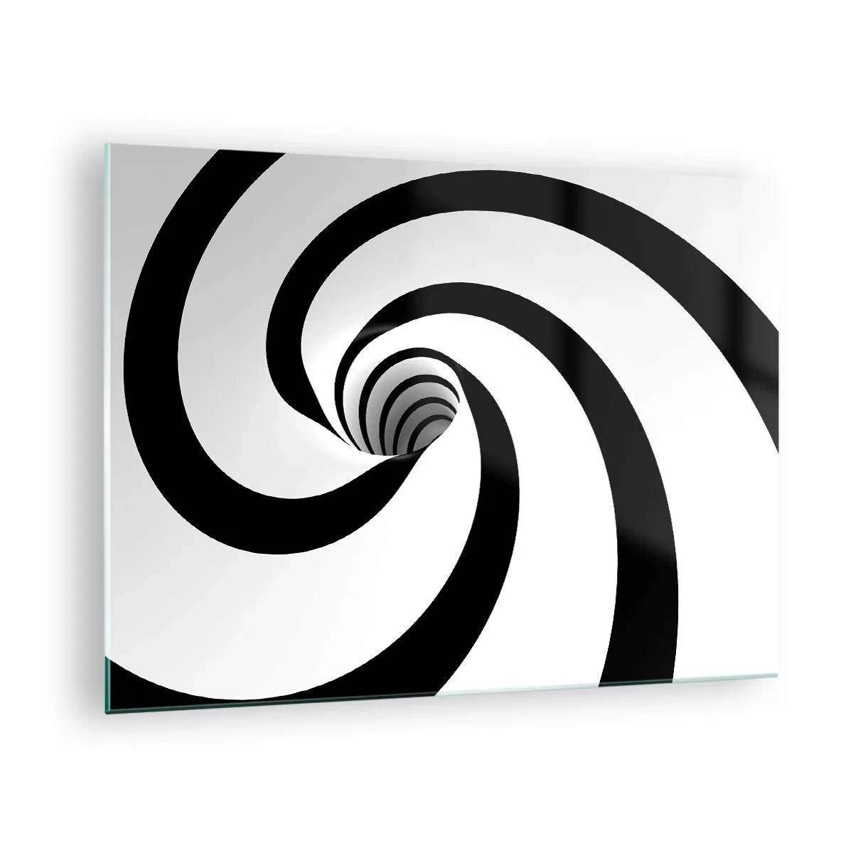 Glasbild - Bild auf glas - Hypnotisches Spiralmuster in Schwarz und Weiß - 70x50cm - Dem Wirbel nachgeben? - Moderne Wanddekoration für Wohnzimmer und Schlafzimmer ARTTOR