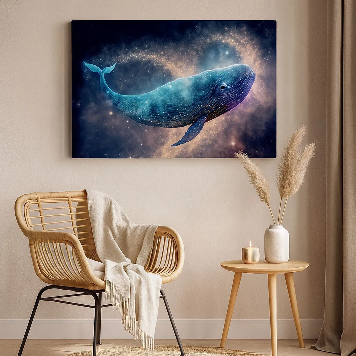 Bild auf Leinwand - Leinwandbild - Ein Weltraumwal mit einer Galaxie im Hintergrund - 70x50cm - Es gibt so eine Welt… - Moderne Wanddekoration für Wohnzimmer und Schlafzimmer ARTTOR