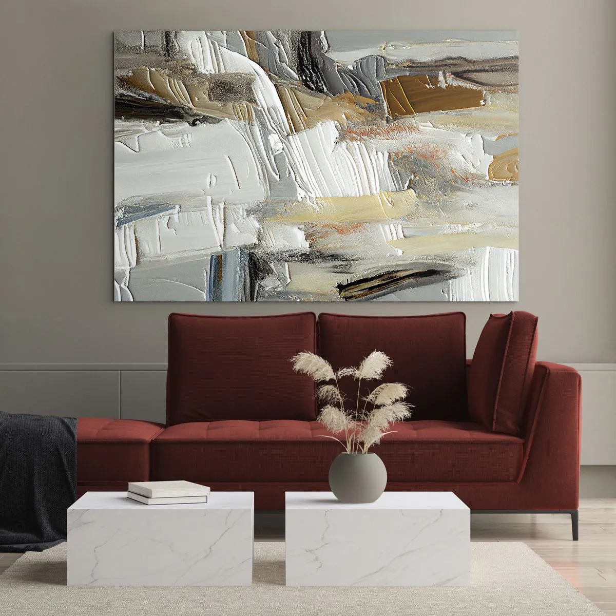 Glasbild - Bild auf glas - Eine abstrakte Komposition in Erdtönen mit einer unverwechselbaren Textur. - 70x50cm - Bunte Schichten - Moderne Wanddekoration für Wohnzimmer und Schlafzimmer ARTTOR