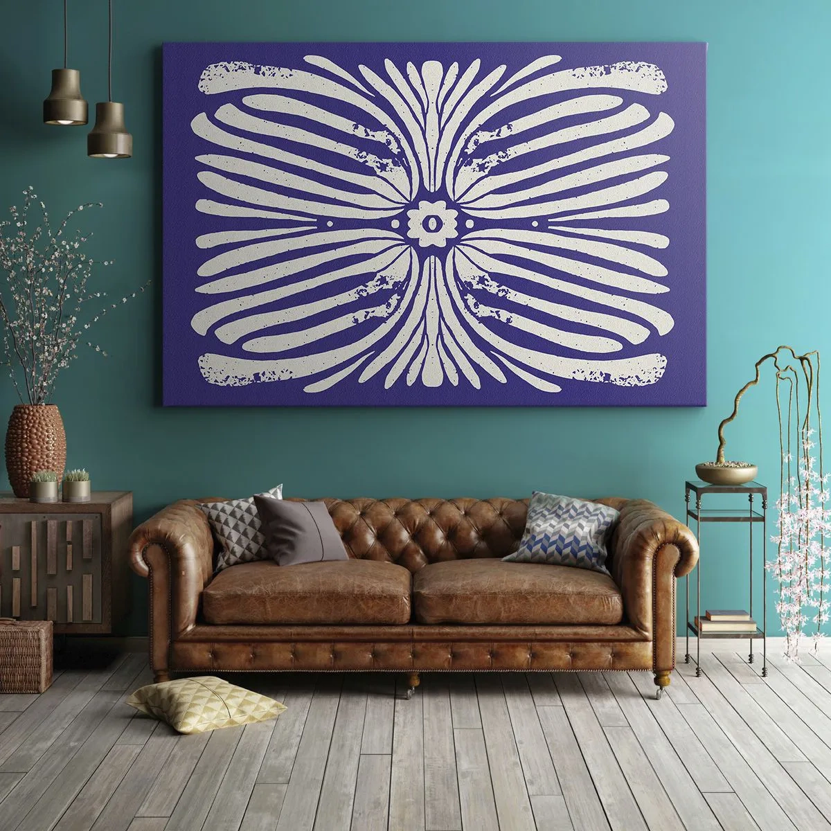 Bild auf Leinwand - Leinwandbild - Ethno-Muster in Lila- und Weißtönen - 70x50cm - Ethnische Inspirationen - Moderne Wanddekoration für Wohnzimmer und Schlafzimmer ARTTOR