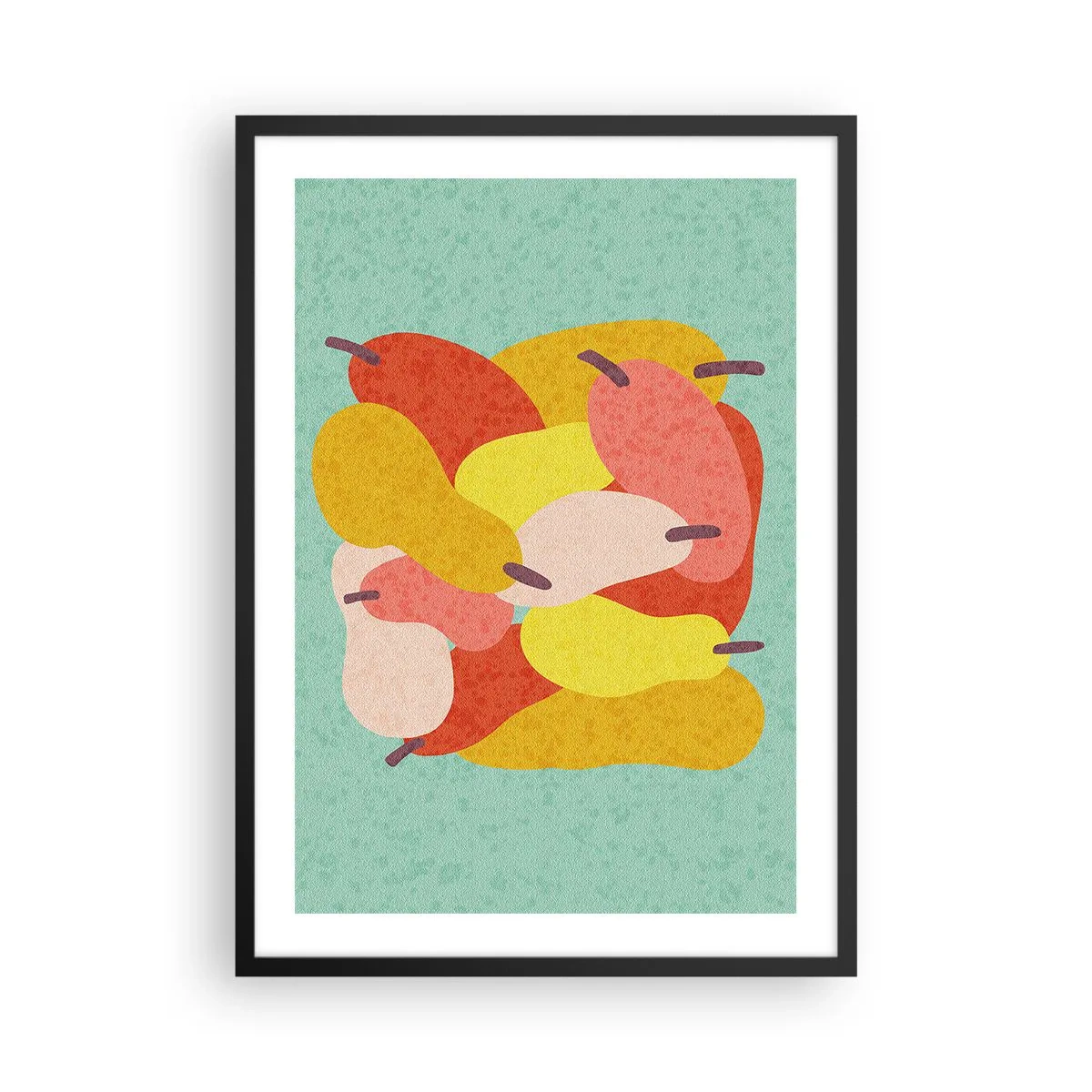 Poster in einem schwarzem Rahmen - Bunte Illustration von Birnen auf türkisfarbenem Hintergrund - 50x70cm - Probieren Sie die Sommersonne - Moderne Wanddekoration für Wohnzimmer und Schlafzimmer ARTTOR