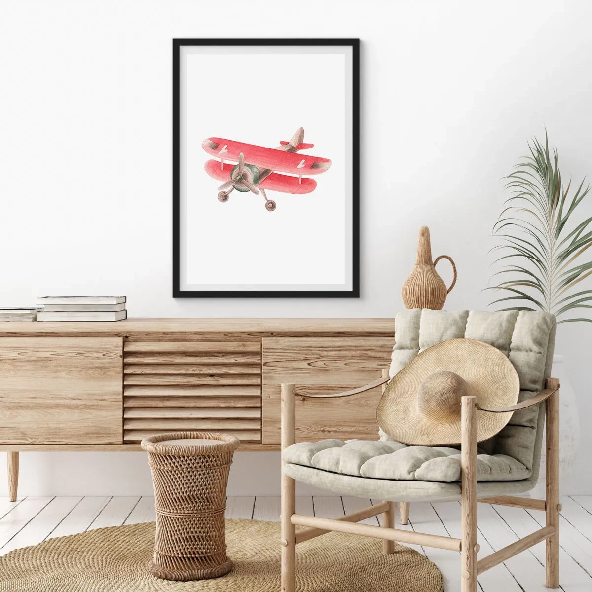 Poster in einem schwarzem Rahmen - Ein charmanter roter Retro-Doppeldecker - 50x70cm - Bereit für Höhenflüge - Moderne Wanddekoration für Wohnzimmer und Schlafzimmer ARTTOR