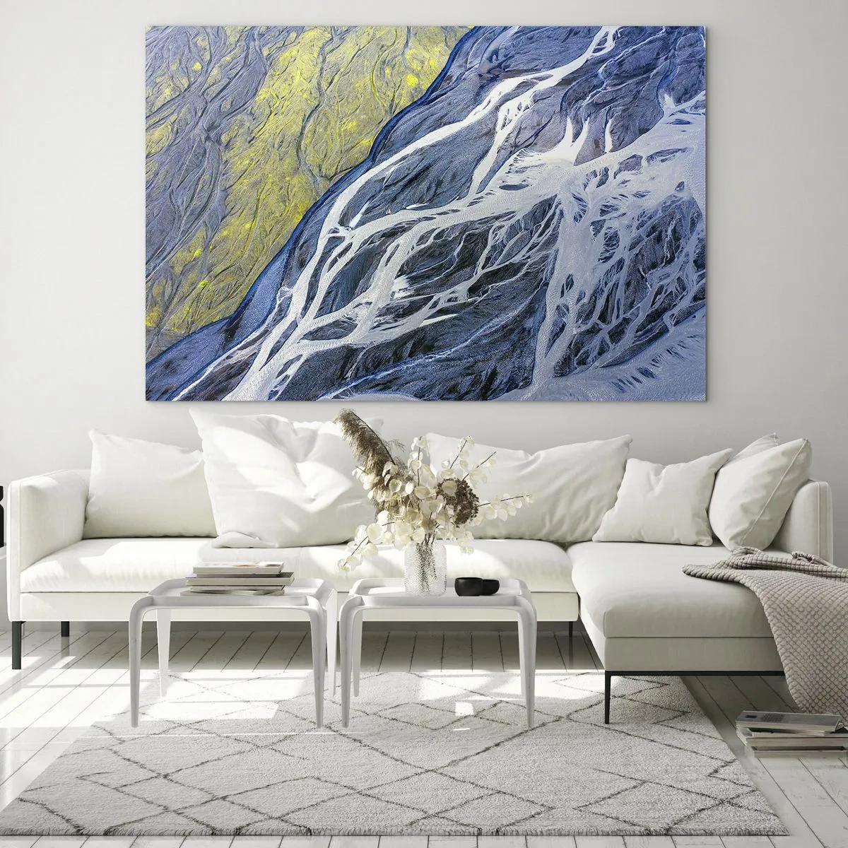 Glasbild - Bild auf glas - Eine Vogelperspektive der Erdoberfläche mit gewundenen Bächen - 70x50cm - Felsmalereien der Natur - Moderne Wanddekoration für Wohnzimmer und Schlafzimmer ARTTOR