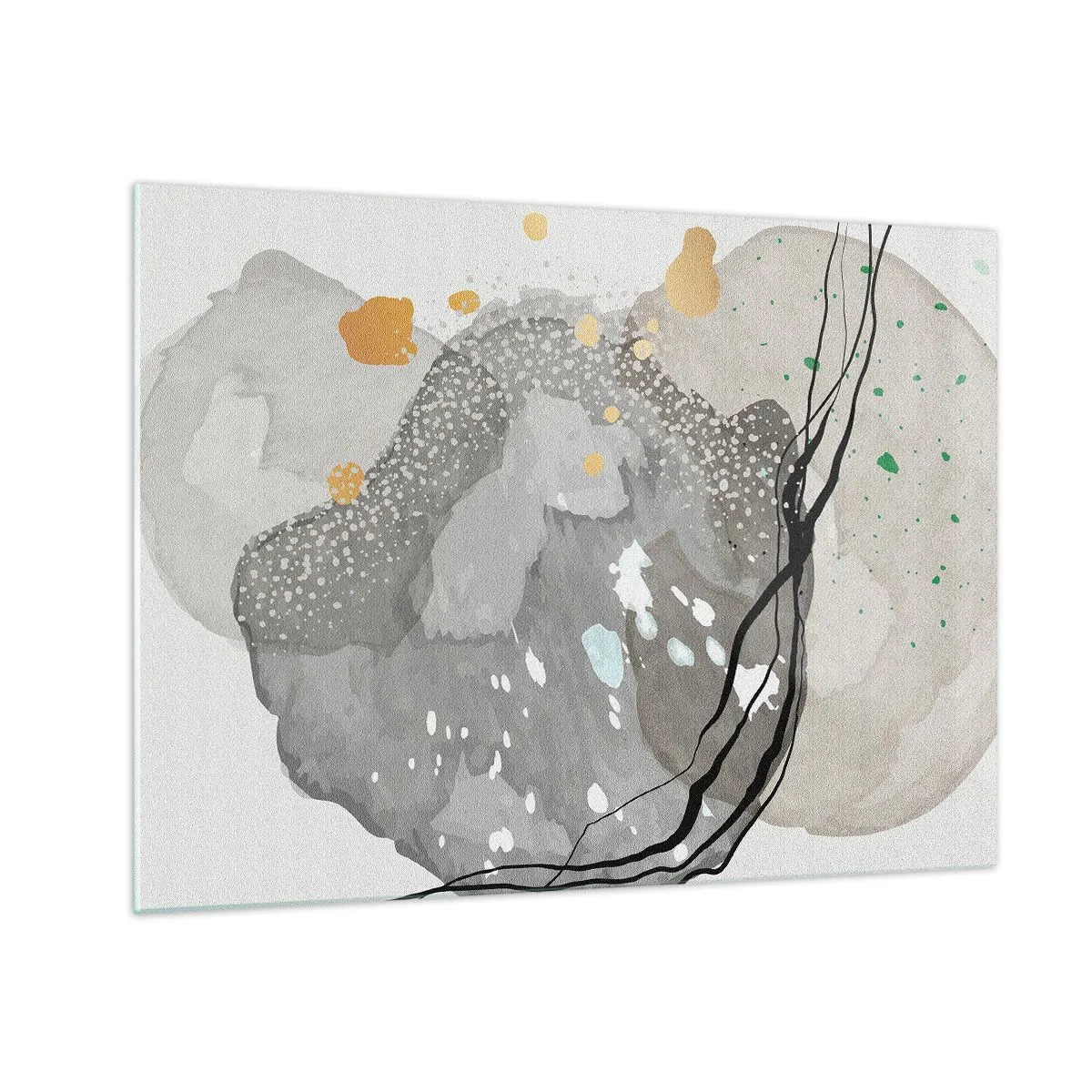 Glasbild - Bild auf glas - Organische Formen und Punkte in gedeckten Farben mit Details - 70x50cm - Organische Komposition - Moderne Wanddekoration für Wohnzimmer und Schlafzimmer ARTTOR