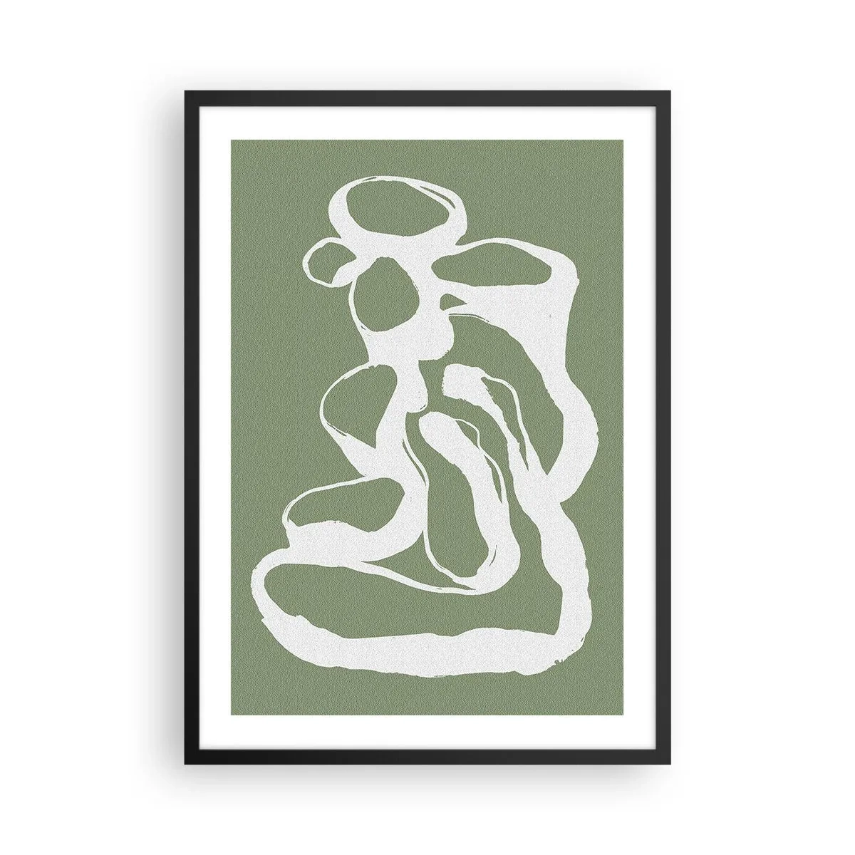 Poster in einem schwarzem Rahmen - Abstrakte weiße Komposition auf grünem Hintergrund - 50x70cm - Ruf des Weltraums - Moderne Wanddekoration für Wohnzimmer und Schlafzimmer ARTTOR