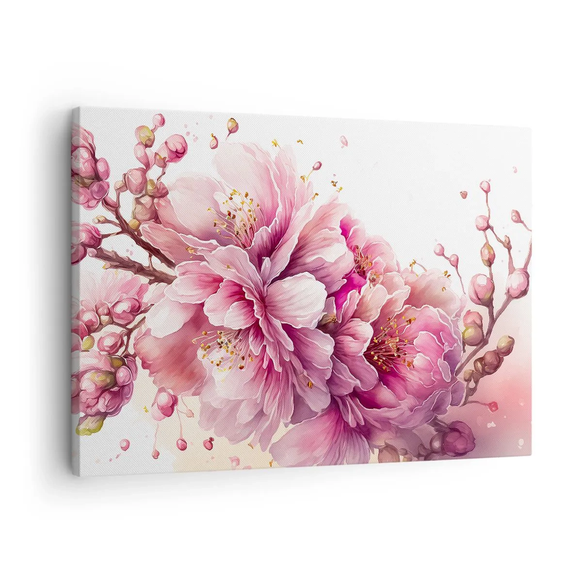 Bild auf Leinwand - Leinwandbild - Zarte Kirschblüten in voller Blüte vor hellem Hintergrund - 70x50cm - Kirschblütenblüte - Moderne Wanddekoration für Wohnzimmer und Schlafzimmer ARTTOR