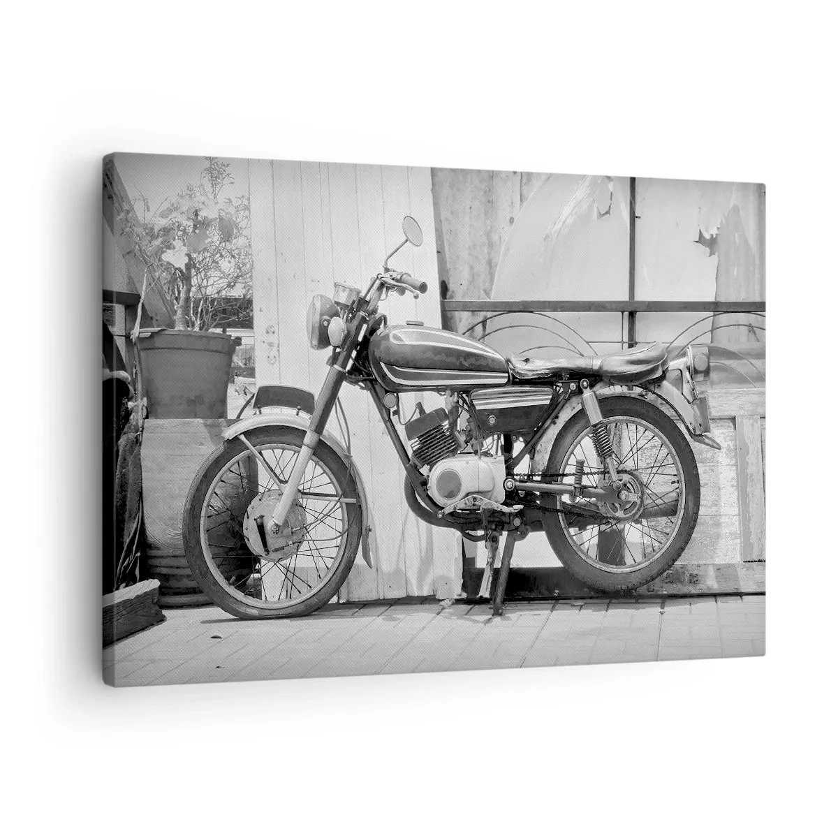 Bild auf Leinwand - Leinwandbild - Schwarz-Weiß-Foto eines klassischen Motorrads - 70x50cm - Klassik über alles - Moderne Wanddekoration für Wohnzimmer und Schlafzimmer ARTTOR