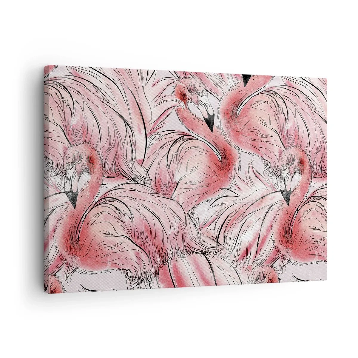 Bild auf Leinwand - Leinwandbild - Zarte Zeichnungen von rosa Flamingos - 70x50cm - Bird Corps de Ballet - Moderne Wanddekoration für Wohnzimmer und Schlafzimmer ARTTOR